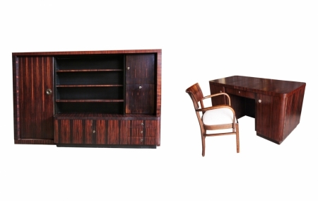 Komplet gabinetowy ART DECO Bruno Paul 1930 heban makassar