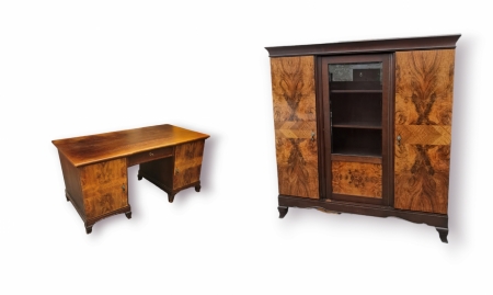 Komplet gabinetowy dąb, orzech. 1930 rok. 